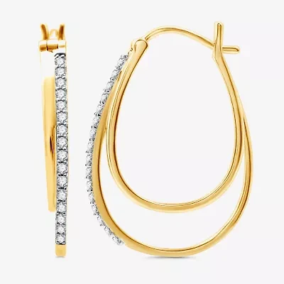 Womens 1/4 CT. T.W. Lab Grown White Diamond 14K Gold Over Silver 25.4mm Hoop Earrings