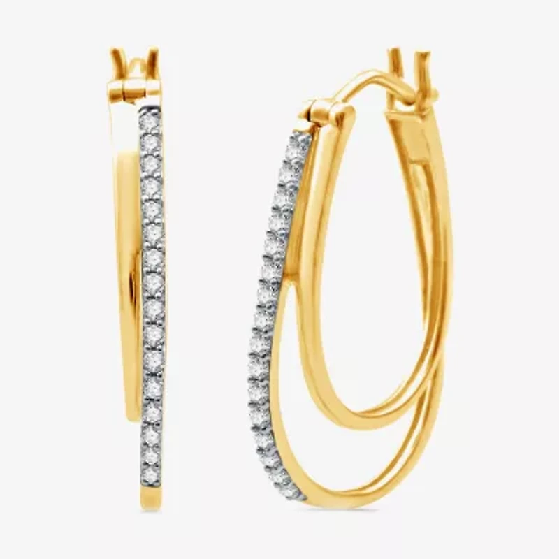 Womens 1/4 CT. T.W. Lab Grown White Diamond 14K Gold Over Silver 25.4mm Hoop Earrings