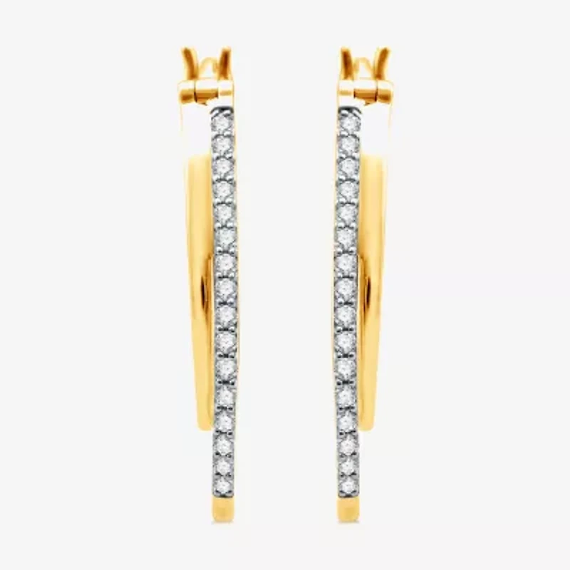 Womens 1/4 CT. T.W. Lab Grown White Diamond 14K Gold Over Silver 25.4mm Hoop Earrings