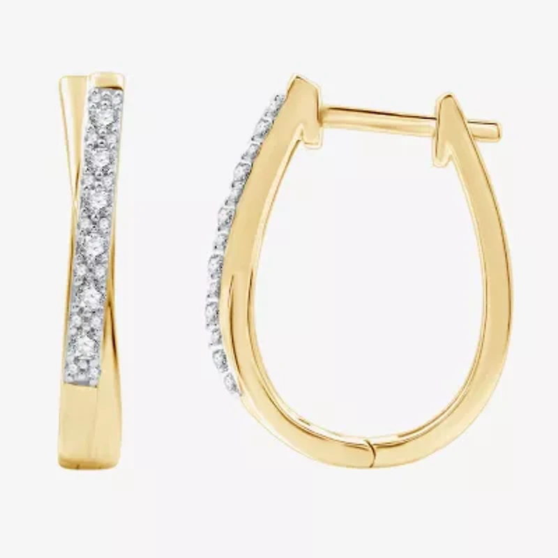 Womens 1/4 CT. T.W. Lab Grown White Diamond 14K Gold Over Silver Sterling Silver 19.5mm Hoop Earrings