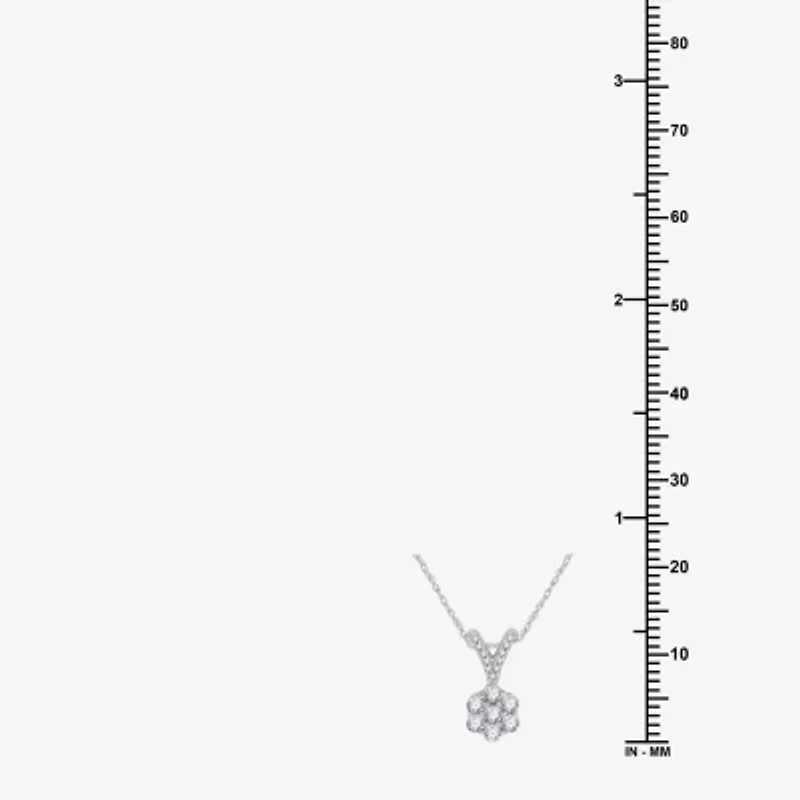 Womens 1/4 CT. T.W. Lab Grown White Diamond Sterling Silver Flower 18 Inch Pendant Necklace