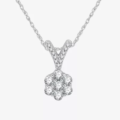 Womens 1/4 CT. T.W. Lab Grown White Diamond Sterling Silver Flower 18 Inch Pendant Necklace