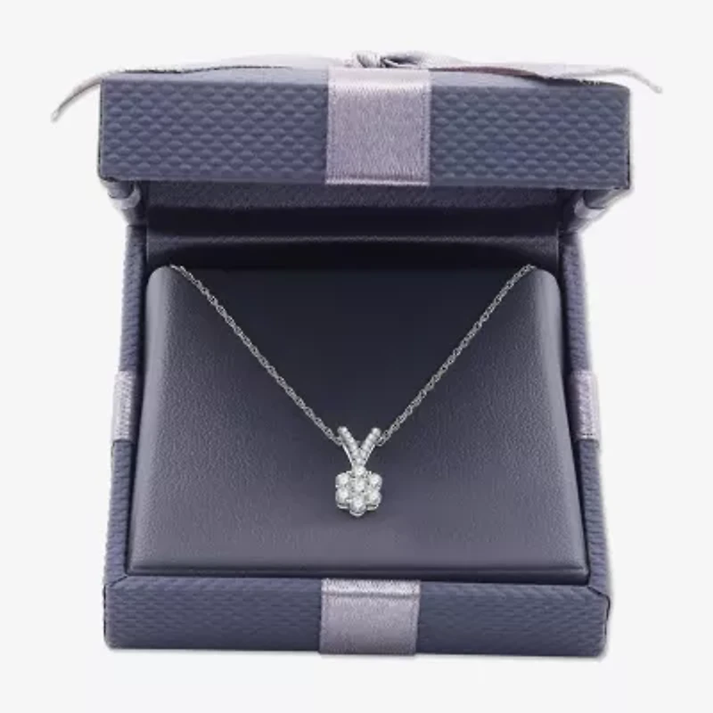 Womens 1/4 CT. T.W. Lab Grown White Diamond Sterling Silver Flower 18 Inch Pendant Necklace