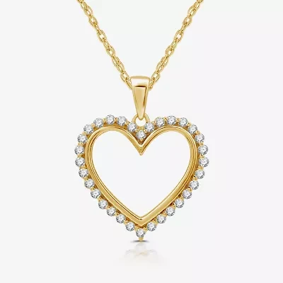 Womens 1/ CT. T.W. Lab Grown White Diamond 14K Gold Over Silver Sterling Silver Heart 18 Inch Pendant Necklace