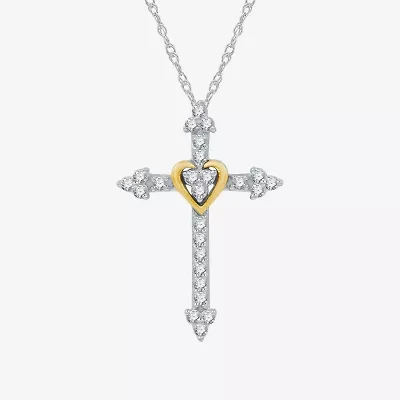 Womens 1/4 CT. T.W. Lab Grown White Diamond 14K Gold Over Silver Sterling Silver Cross 18 Inch Pendant Necklace
