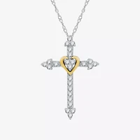 Womens 1/4 CT. T.W. Lab Grown White Diamond 14K Gold Over Silver Sterling Silver Cross 18 Inch Pendant Necklace