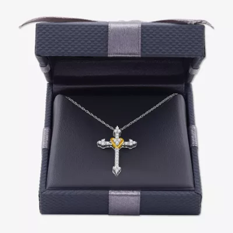 Womens 1/4 CT. T.W. Lab Grown White Diamond 14K Gold Over Silver Sterling Silver Cross 18 Inch Pendant Necklace