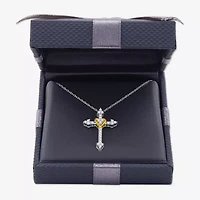 Womens 1/4 CT. T.W. Lab Grown White Diamond 14K Gold Over Silver Sterling Silver Cross 18 Inch Pendant Necklace