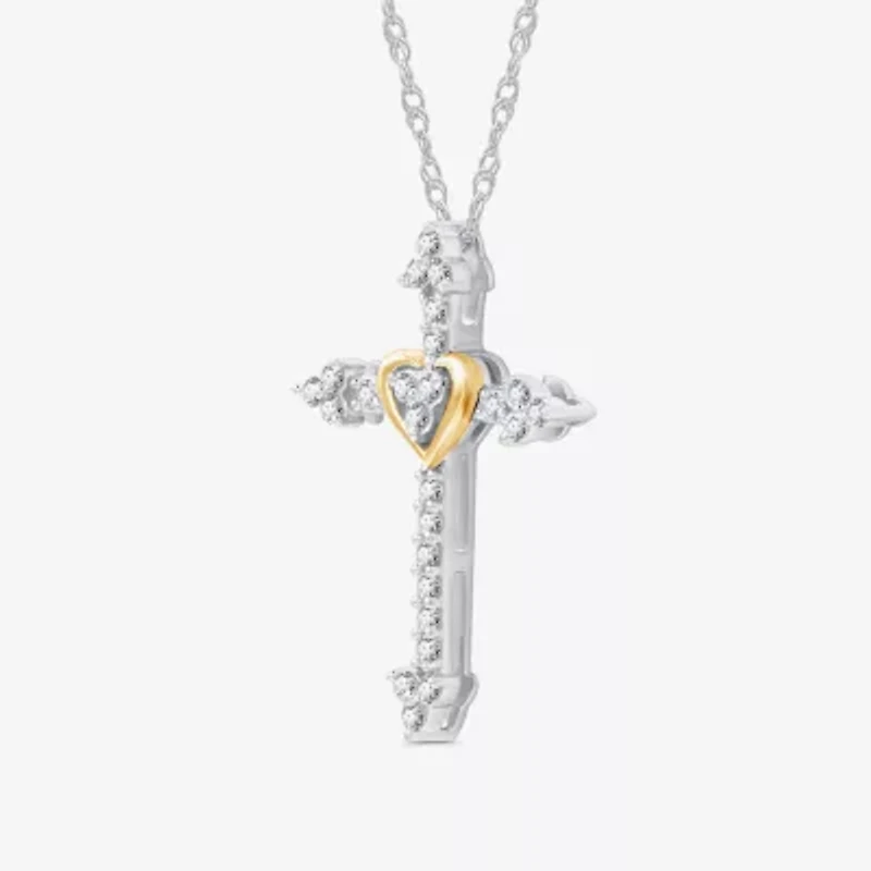 Womens 1/4 CT. T.W. Lab Grown White Diamond 14K Gold Over Silver Sterling Silver Cross 18 Inch Pendant Necklace
