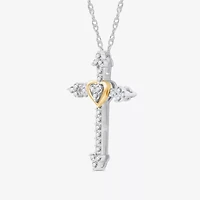 Womens 1/4 CT. T.W. Lab Grown White Diamond 14K Gold Over Silver Sterling Silver Cross 18 Inch Pendant Necklace