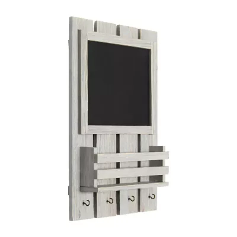 All the Rages Elegant Designs Chalkboard Sign With Key Holder & Mail Storage Wall Shelf