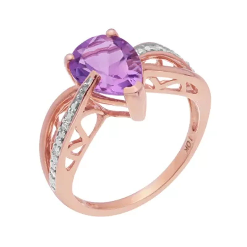 Genuine Amethyst and Diamond-Accent 10K Rose Gold Ring
