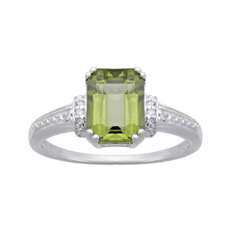 Genuine Peridot and Diamond-Accent 10K White Gold Ring