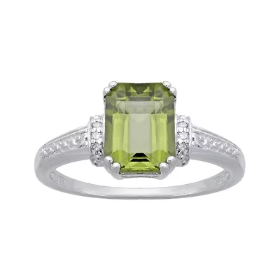 Genuine Peridot and Diamond-Accent 10K White Gold Ring