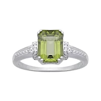 Genuine Peridot and Diamond-Accent 10K White Gold Ring