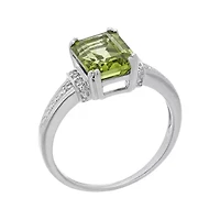 Genuine Peridot and Diamond-Accent 10K White Gold Ring