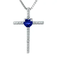 Lab-Created Sapphire and Diamond-Accent Sterling Silver Cross and Heart Pendant Necklace