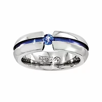 Mens 6MM Genuine Blue Sapphire Titanium Wedding Band