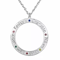 Personalized Birthstone Family Name Circle Pendant Necklace