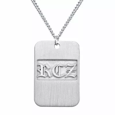 Personalized Initial Brushed Monogram Dog Tag Pendant Necklace