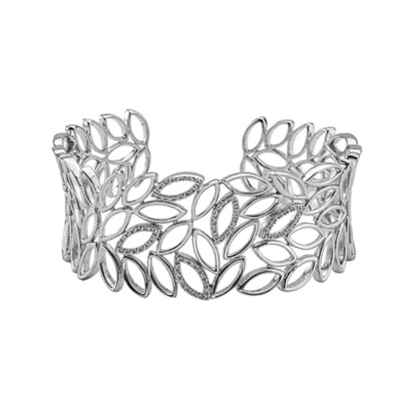 Womens 1/5 CT. White Diamond Sterling Silver Cuff Bracelet