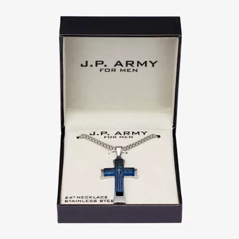 J.P. Army Men's Jewelry Stainless Steel Inch Link Cross Pendant Necklace