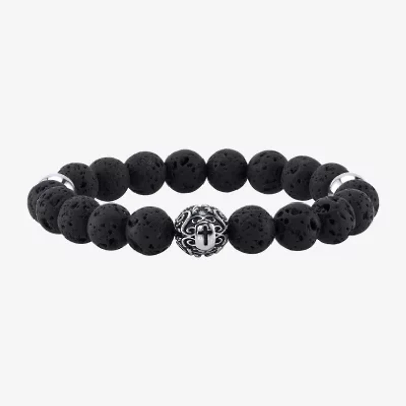 J.P. Army Men's Jewelry Stainless Steel 10 Inch Cross Beaded Bracelet