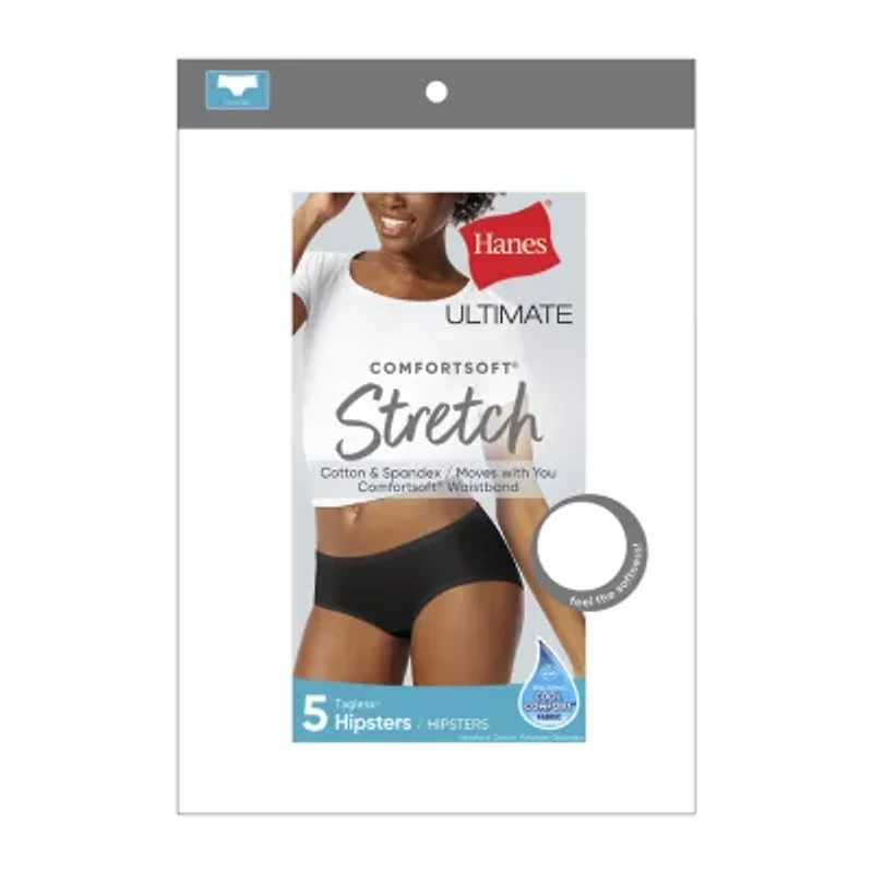 Hanes Cotton Stretch With Comfort Soft Womens 5 Pack Cooling Multi-Pack Hipster Panty 41w5cs