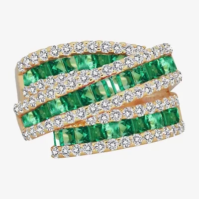 Womens Lab Created Emerald, Sapphire or Ruby 14K Gold Over Silver Sterling Cocktail Ring
