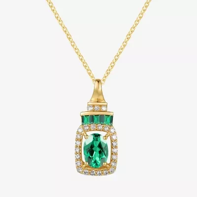 Womens Genuine Gemstone & 1/5 CT. T.W. Genuine Diamond 10K Gold Oval Pendant Necklace