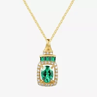 Womens Genuine Gemstone & 1/5 CT. T.W. Genuine Diamond 10K Gold Oval Pendant Necklace