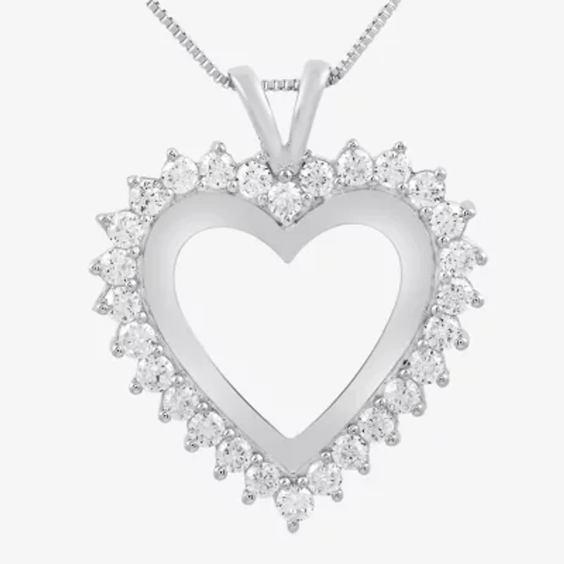 1 CT.T.W. Natural Diamond 10K White Gold Heart Pendant Necklace