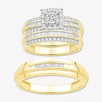 3PC His and Hers Trio Wedding Set Featuring 3/4 CT.T.W. Natural Diamond Womens Bridal Set and Mens Wedding Band in 10K or 14K Two Tone Gold