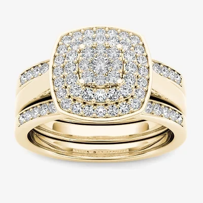 Womens 1 1/ CT. T.W. Natural White Diamond 10K Gold Cushion Bridal Set