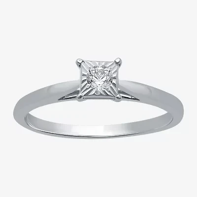 Womens Diamond Accent Natural White Sterling Silver Solitaire Engagement Ring