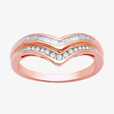 Womens 2MM 1/4 CT. T.W. Natural White Diamond 14K Rose Gold Over Silver Sterling Chevron Wedding Band