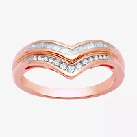 Womens 2MM 1/4 CT. T.W. Natural White Diamond 14K Rose Gold Over Silver Sterling Chevron Wedding Band