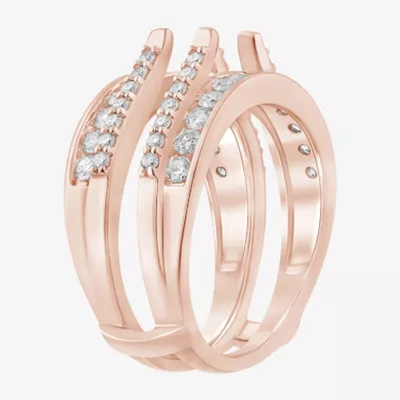 Womens 1 CT. T.W. Natural White Diamond 14K Rose Gold Wedding Ring Guard