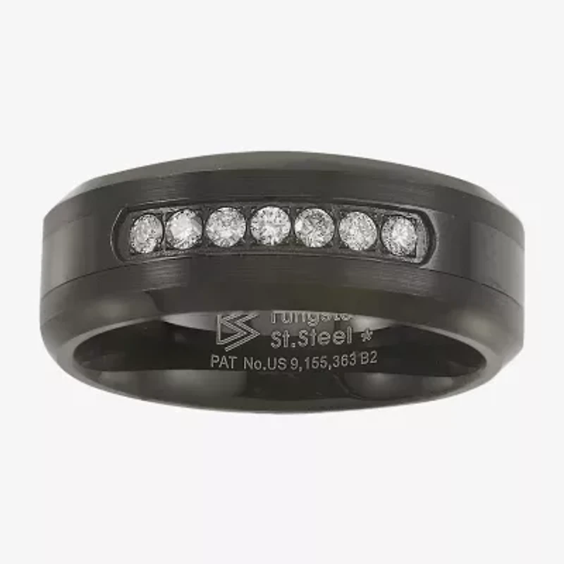 Mens 8MM 1/5 CT. Natural White Diamond Tungsten Wedding Band