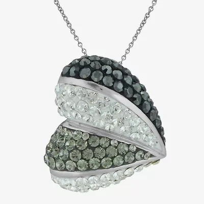 Sterling Silver Black & Clear Crystal Heart Pendant Necklace