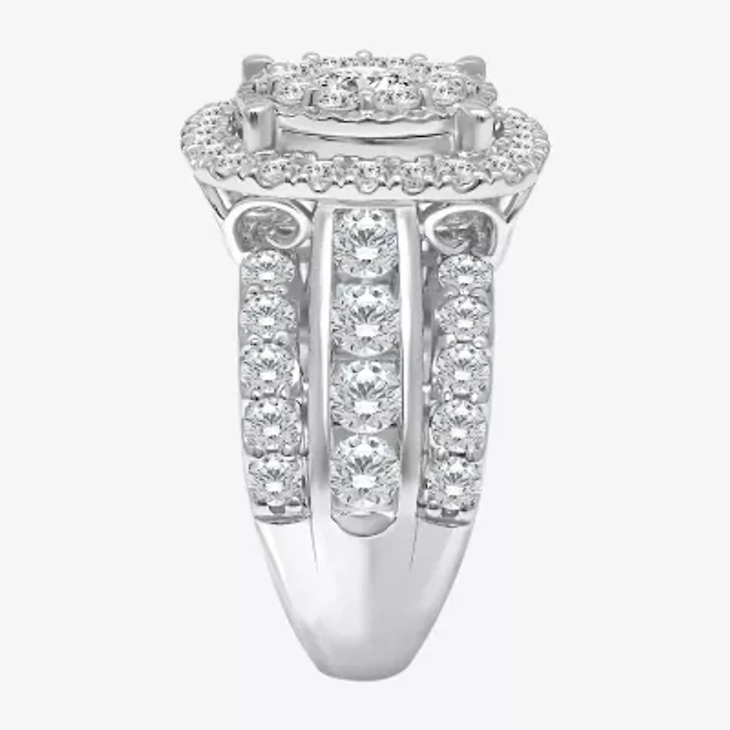 (I / I1) Womens 4 CT. T.W. Lab Grown White Diamond 10K or 14K Gold Cushion Halo Engagement Ring