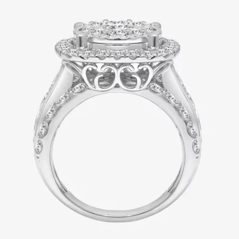 (I / I1) Womens 4 CT. T.W. Lab Grown White Diamond 10K or 14K Gold Cushion Halo Engagement Ring
