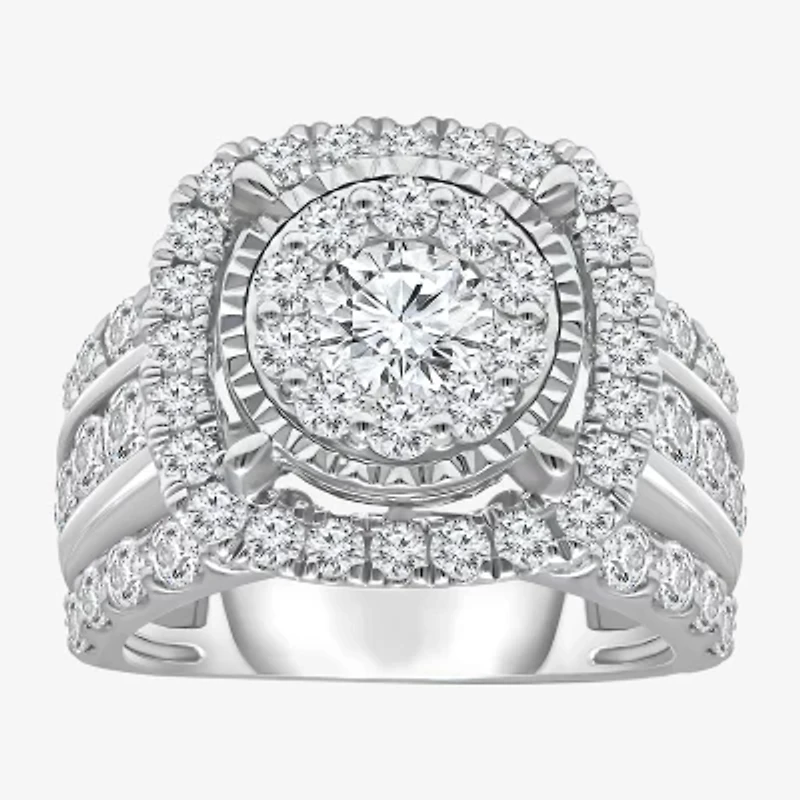 (I / I1) Womens 4 CT. T.W. Lab Grown White Diamond 10K or 14K Gold Cushion Halo Engagement Ring