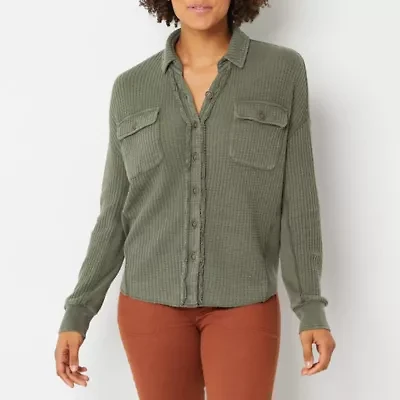 Frye and Co. Womens Long Sleeve Drop Shoulder Regular Fit Button-Down Shirt