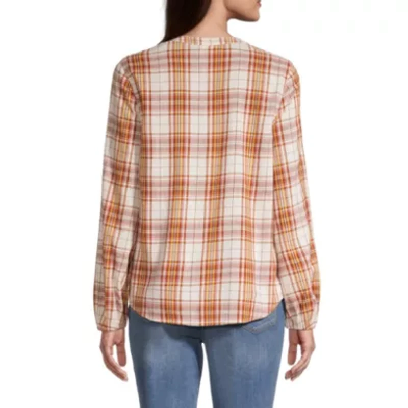 St. John's Bay Womens Crew Neck Long Sleeve Regular Fit Button-Down Shirt