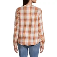St. John's Bay Womens Crew Neck Long Sleeve Regular Fit Button-Down Shirt