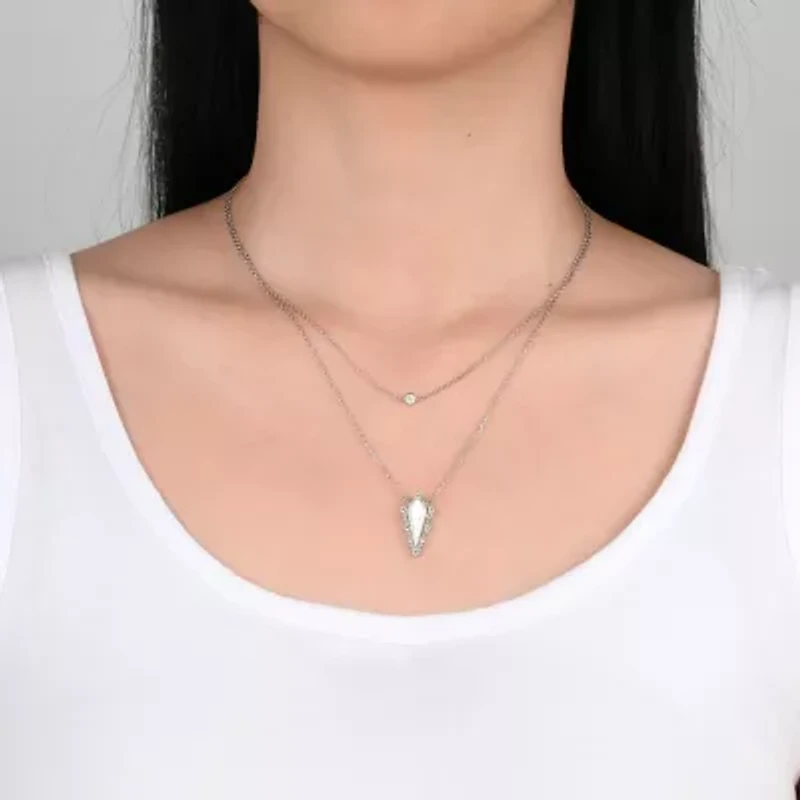 Womens White Mother Of Pearl Sterling Silver 18 Inch Pendant Necklace