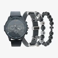 American Exchange Mens Black Leather Strap Watch 8038b-42-G02