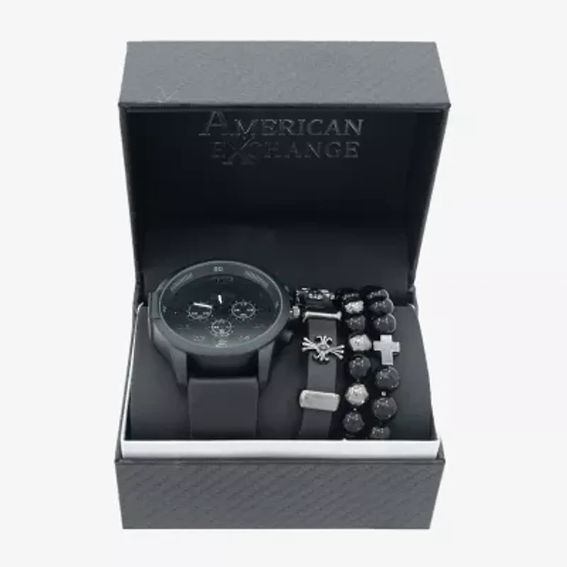 American Exchange Mens Black Leather Strap Watch 8038b-42-G02