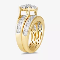 (H-I / Si2) Womens 3 CT. T.W. Lab Grown White Diamond 14K Gold Round Side Stone Halo Bridal Set